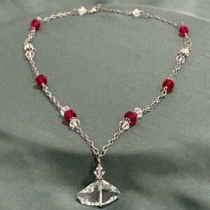 ❤️ Artisan Red + Clear Bead Necklace w/ Statement Crystal Pendant ❤️